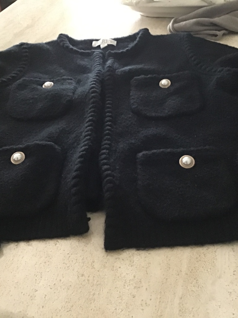 J Crew Black Merino Wool Blend Lady Jacket with Pearl button accents size S